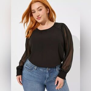 NWT TORRID Georgette With Sequin Trim Black Blouse